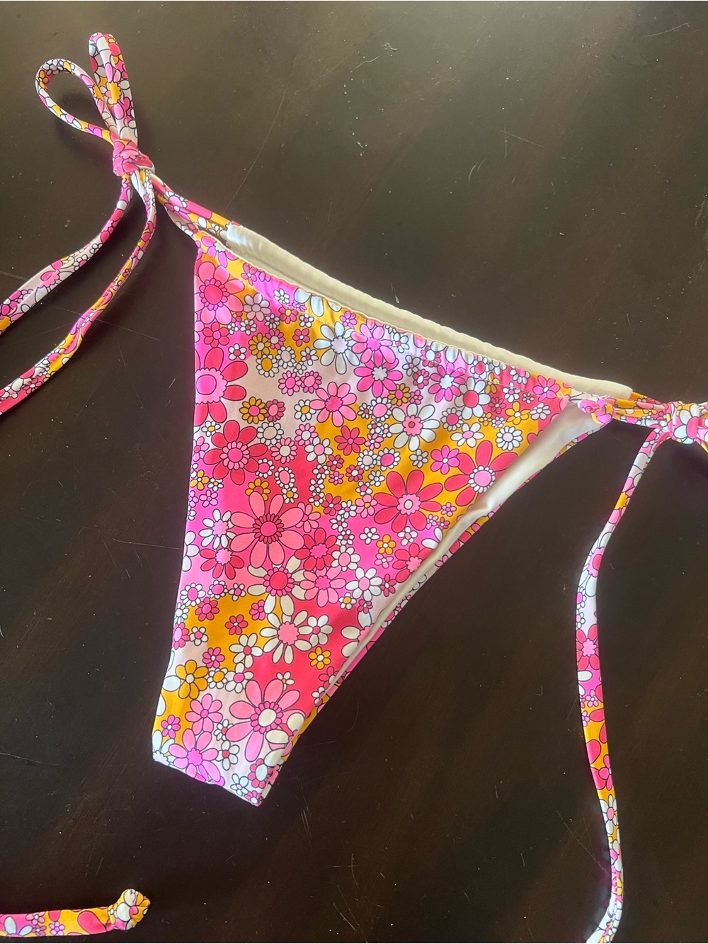Frankie's Bikinis Pink & Yellow Floral Tie-Side Bikini Bottom